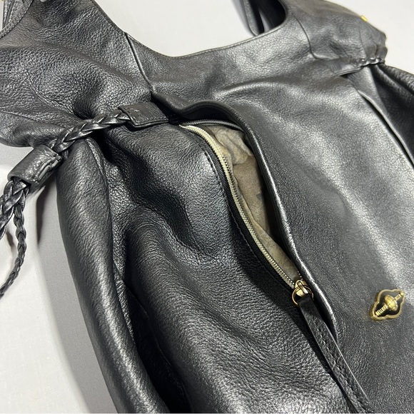 ELLIOT LUCCA Black Leather Tote Hobo Shoulder Bag Tassel Gold Stud Biker Boho - Picture 6 of 14